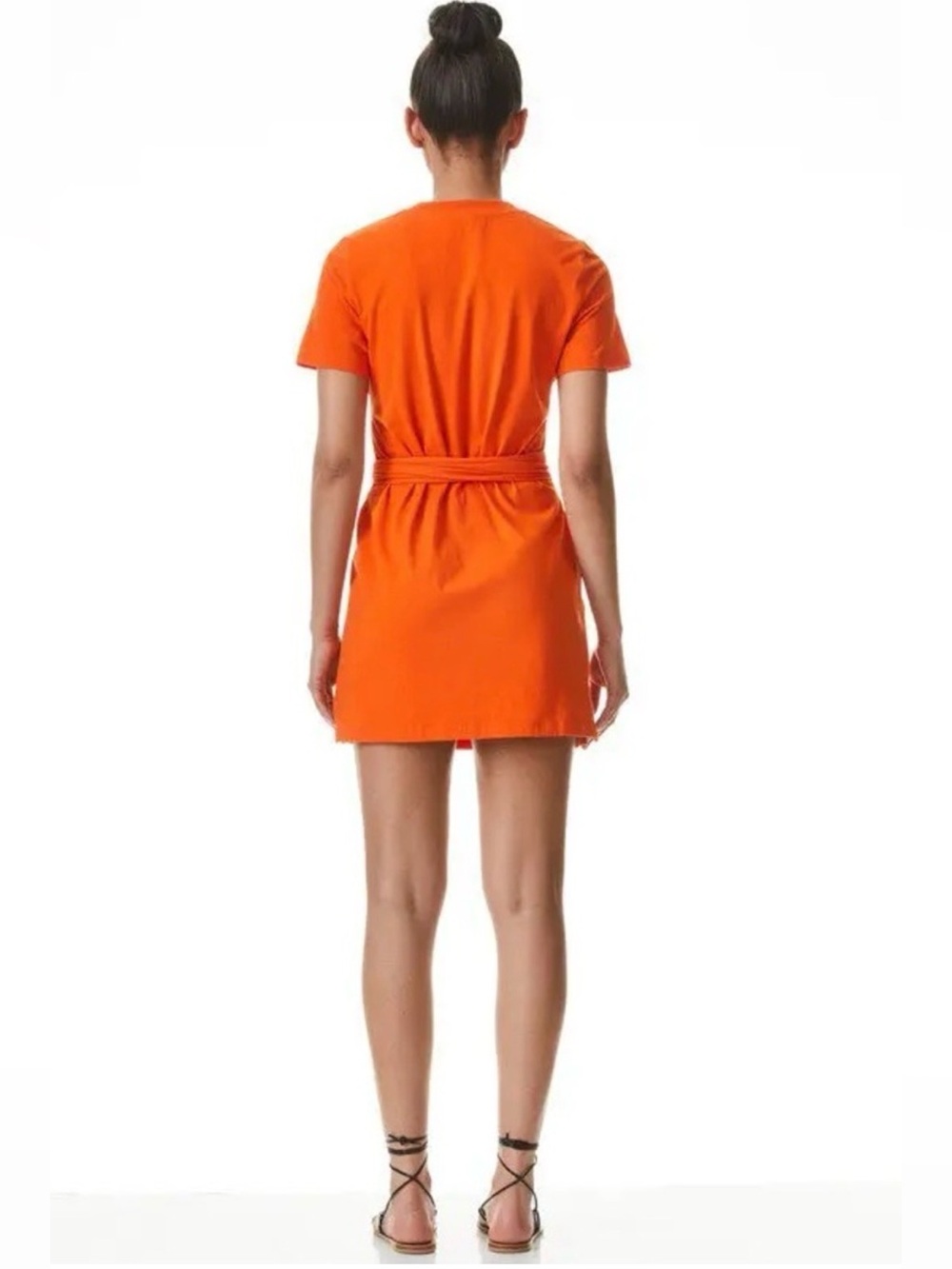 NWT! Alice + Olivia Evie Vibrant Orange Tie-Waist Dress Size Large - Picture 2 of 10